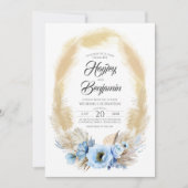 Invitation Pampas Grass Dusty Blue Fleurs Mariage tropical (Devant)