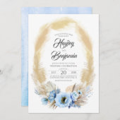 Invitation Pampas Grass Dusty Blue Fleurs Mariage tropical (Devant / Derrière)
