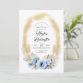 Invitation Pampas Grass Dusty Blue Flowers Baptême (Debout devant)