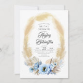 Invitation Pampas Grass Dusty Blue Flowers Fête des mariées (Devant)