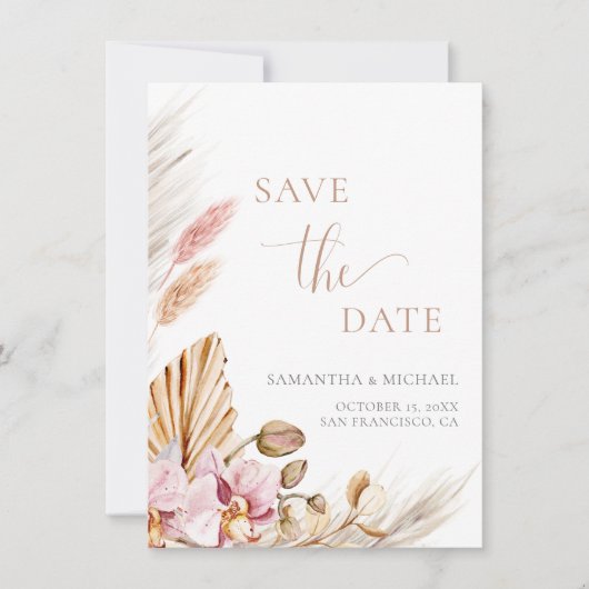 Invitation Pampas Grass Dusty Pink Enregistrer la date Annonc (Devant)