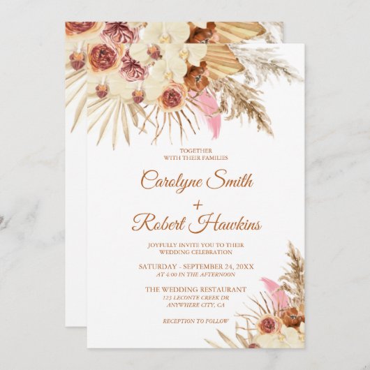 Invitation Pampas Grass éditable tout en un Mariage (Devant / Derrière)