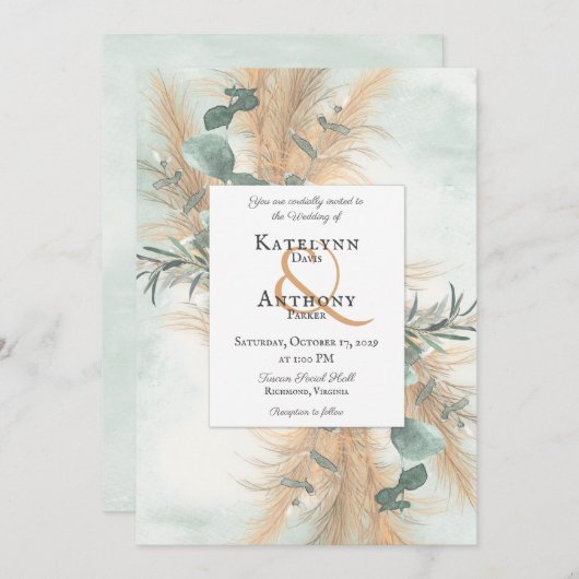 Invitation Pampas Grass et cadre Eucalyptus Invit (Devant / Derrière)