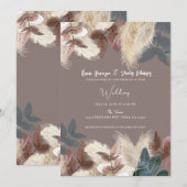 Invitation Pampas Grass et Feuille Mariage de la terre bohème (Devant / Derrière)