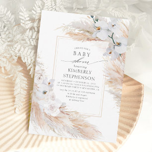 Invitation Pampas Grass et Orchidées Blanches Baby shower exo