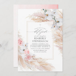 Invitation Pampas Grass et Orchidées Blanches Batizado tropic