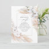 Invitation Pampas Grass et Orchidées Blanches Elégant Anniver (Debout devant)