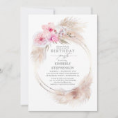 Invitation Pampas Grass et Pink Orchid Exotic Anniversaire (Devant)