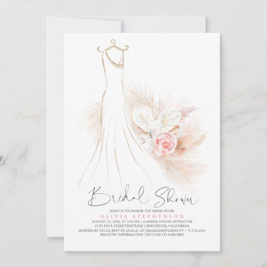 Invitation Pampas Grass et Robe Mariage Fête des mariées (Devant)