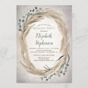 Invitation Pampas Grass et verdure Boho Chic Anniversaire