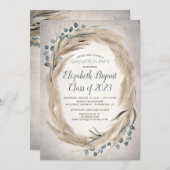 Invitation Pampas Grass et verdure Boho Chic Graduation (Devant / Derrière)