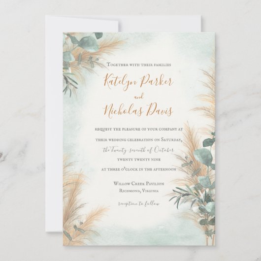 Invitation Pampas Grass Eucalyptus  Boho Mariage (Devant)