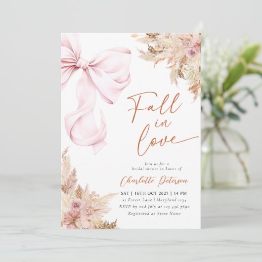 Invitation Pampas Grass Fall Rose nuptiale douche (Debout devant)