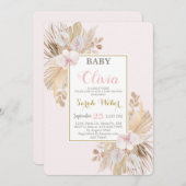 Invitation Pampas Grass fille baby shower (Devant / Derrière)