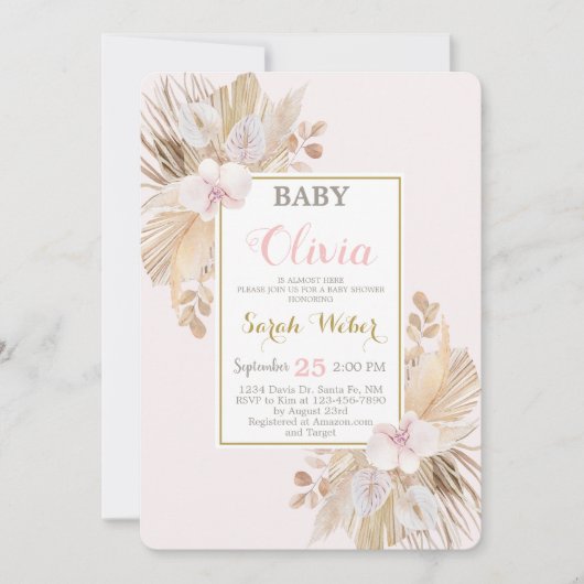 Invitation Pampas Grass fille baby shower (Devant)