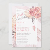 Invitation Pampas Grass |Fleur de rose 1er anniversaire (Devant)