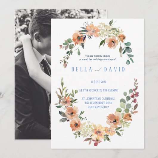 Invitation Pampas Grass Floral Bourgogne Terracotta Mariage (Devant / Derrière)