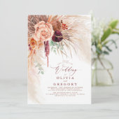Invitation Pampas Grass Floral Burgundy Terracotta Wedding (Debout devant)