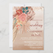 Invitation Pampas Grass Floral Terracotta Boho Chic Mariage (Devant)