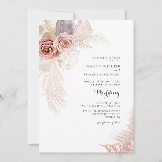 Invitation Pampas Grass Floral Terracotta Tan Palms Mariage (Devant)