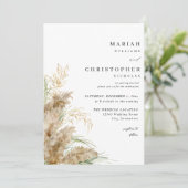 Invitation Pampas Grass & Gold Mariage 2 (Debout devant)