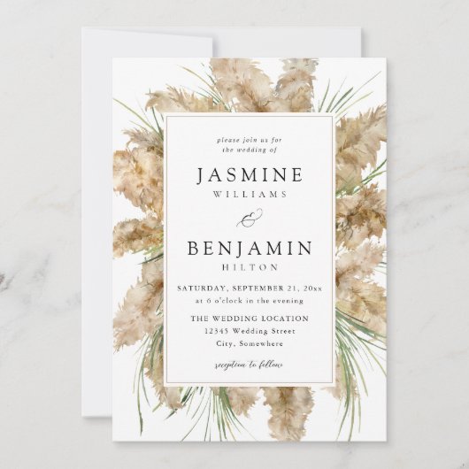 Invitation Pampas Grass & Green Mariage 2 (Devant)
