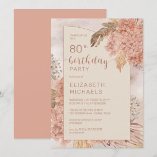 Invitation Pampas Grass Hydrangeas Blooms 80ème anniversaire 