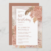 Invitation Pampas Grass Hydrangeas Blooms fête 50e anniversai (Devant / Derrière)