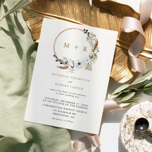 Invitation Pampas Grass Mariage Boho Elegant Terracotta