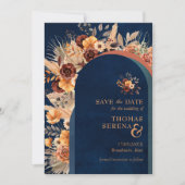 Invitation Pampas Grass Marine Bleu Enregistrer La Date QR Co (Devant)