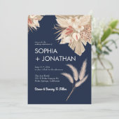 Invitation Pampas Grass Marine Bleu Mariage Moderne Chic (Debout devant)