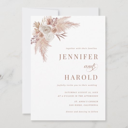 Invitation Pampas Grass Minimal Plain All in One Mariage (Devant)