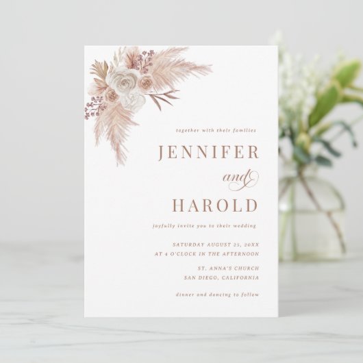 Invitation Pampas Grass Minimal Plain All in One Mariage (Debout devant)