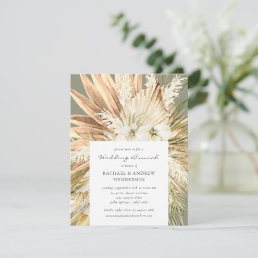 Invitation Pampas Grass Moderne Boho Mariage Brunch Sage (Debout devant)