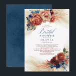 Invitation Pampas Grass Navy Blue Terracotta Fête des mariées<br><div class="desc">Pampas herbe et terre cuite,  bleu marine fleurs botanique élégante nuptiale invitation à la douche</div>