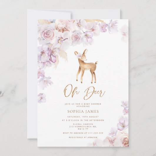 Invitation Pampas grass Oh cerf baby shower (Devant)