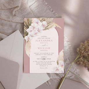 Invitation Pampas Grass Orchids Dusty Rose Tropical Wedding