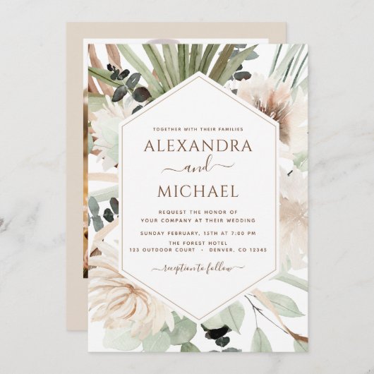 Invitation Pampas Grass Photo Bohemian Boho Mariage (Devant / Derrière)