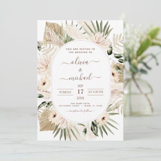 Invitation Pampas Grass Photo Bohemian Boho Mariage (Debout devant)
