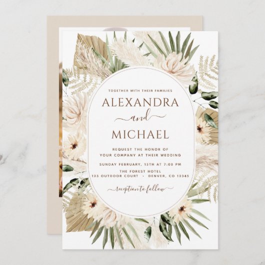 Invitation Pampas Grass Photo Bohemian Boho Mariage (Devant / Derrière)