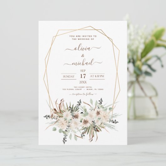 Invitation Pampas Grass Photo Boho Eucalyptus Mariage (Debout devant)