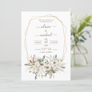 Invitation Pampas Grass Photo Boho Eucalyptus Mariage