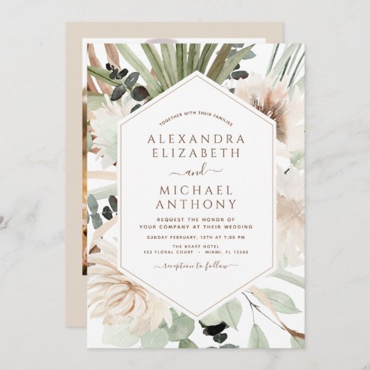 Invitation Pampas Grass Photo Boho Eucalyptus Mariage (Devant / Derrière)