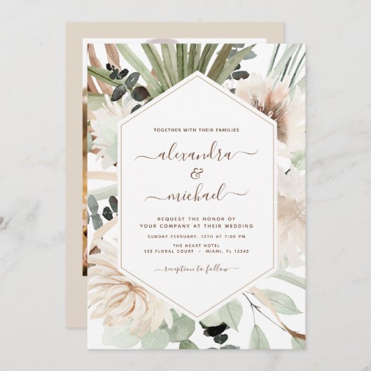 Invitation Pampas Grass Photo Boho Eucalyptus Mariage (Devant / Derrière)