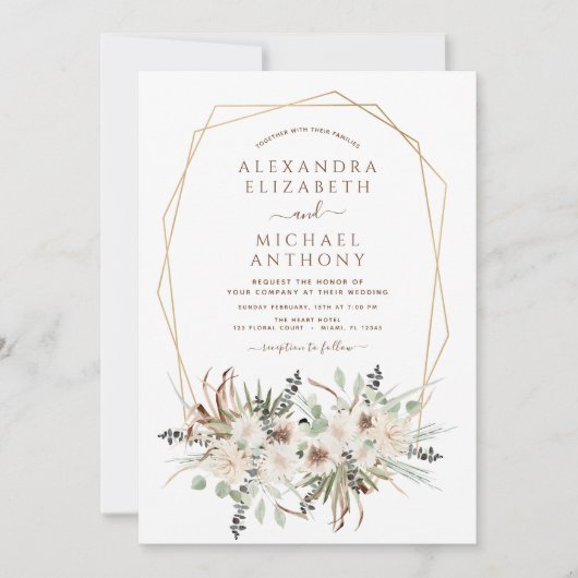 Invitation Pampas Grass Photo Boho Eucalyptus Mariage (Devant)