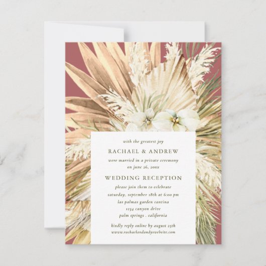 Invitation Pampas Grass Post Wedding Réception Moderne Boho (Devant)