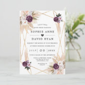 Invitation Pampas Grass Purpl Or Floral Tout En Un Mariage (Debout devant)