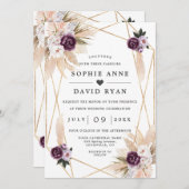 Invitation Pampas Grass Purpl Or Floral Tout En Un Mariage (Devant / Derrière)