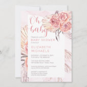 Invitation Pampas Grass |Rose Fleurs Fille Oh Baby shower (Devant)