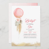 Invitation Pampas Grass rose Floral Balloon Exotique Annivers (Devant / Derrière)
